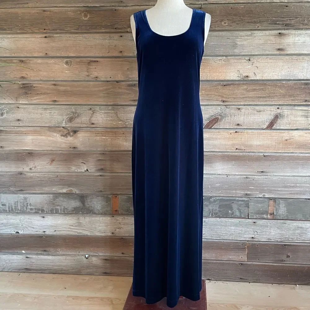 Vintage Jessica Howard 2 Piece Matching Blue Velour Top & Maxi Dress Size 10 EUC - Picture 8 of 10